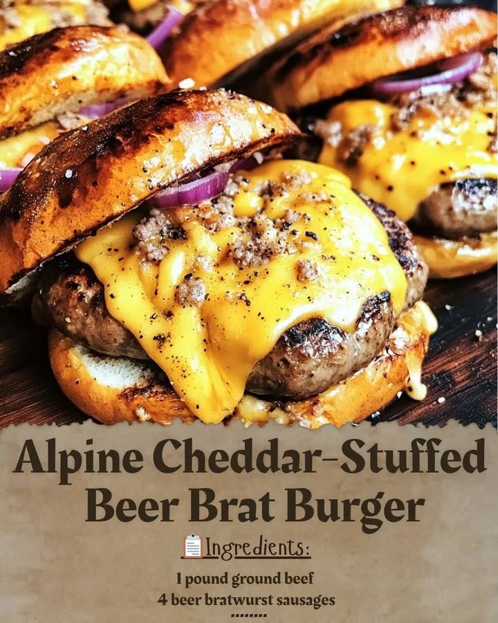 Alpine Cheddar-Stuffed Beer Brat Burger