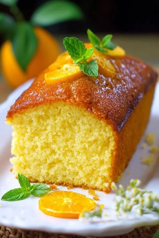 Delicious slice of amazing orange cake with citrus glaze