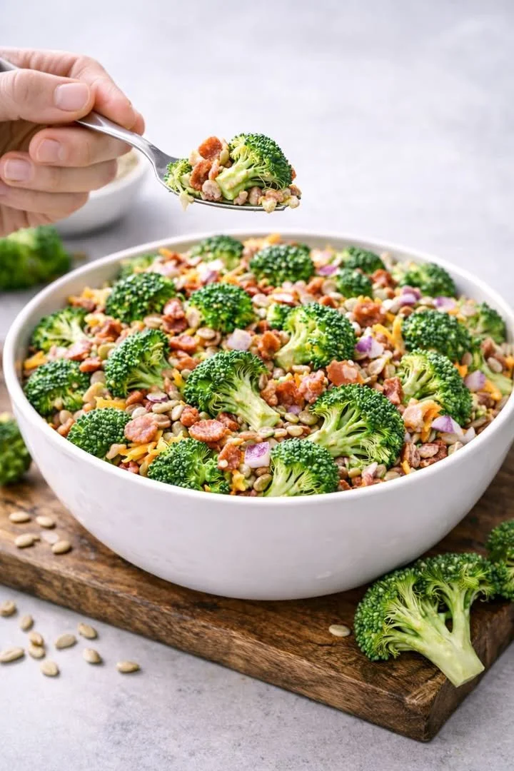 Amish Broccoli Salad with fresh ingredients and vibrant colors