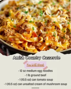Delicious Amish Country Casserole served in a rustic dish