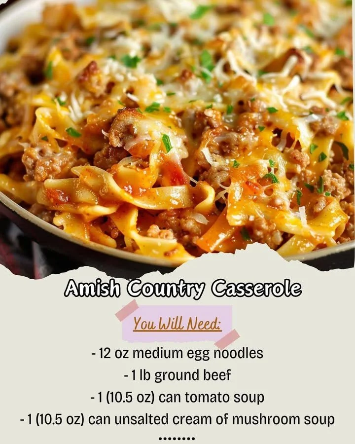 Delicious Amish Country Casserole served in a rustic dish
