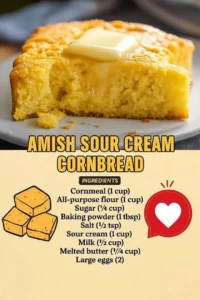 Delicious Amish sour cream cornbread slice on a wooden table