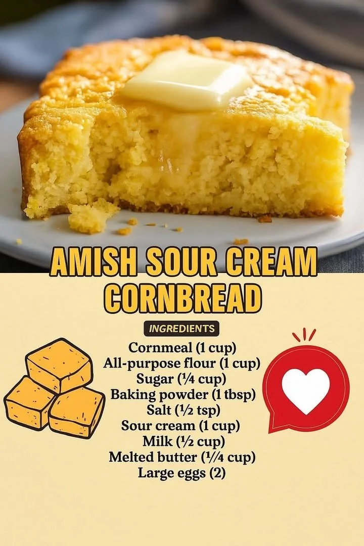 Delicious Amish sour cream cornbread slice on a wooden table
