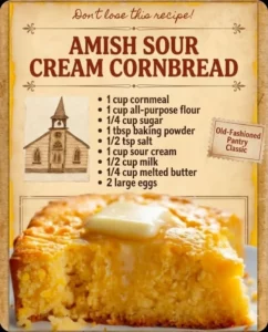 Amish Sour Cream Cornbread served warm with butter on a rustic table.