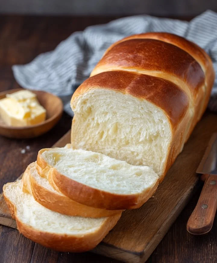 Loaf of Amish white bread fresh out of the oven, golden crust and soft interior.
