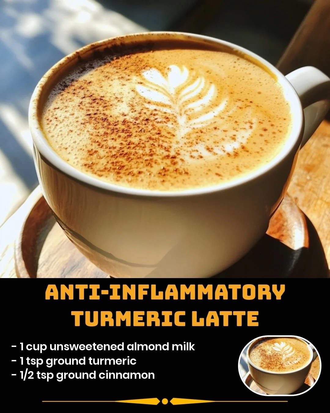 A creamy cup of anti-inflammatory turmeric latte garnished with spices