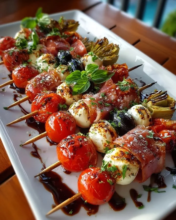 Antipasto Skewers with Balsamic Glaze