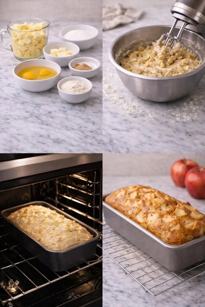 Freshly baked Apple Cinnamon Loaf with cinnamon and apple slices