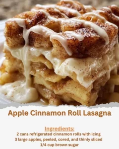 Delicious Apple Cinnamon Roll Lasagna with layers of cinnamon rolls and apple filling
