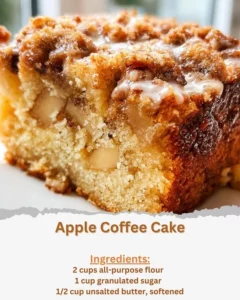 Delicious slice of apple coffee cake with cinnamon topping on a plate