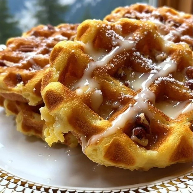 Delicious Apple Fritter Waffle Donuts displayed on a plate