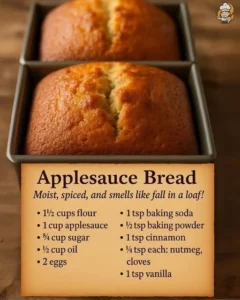 Loaf of homemade Applesauce Bread on a wooden cutting board