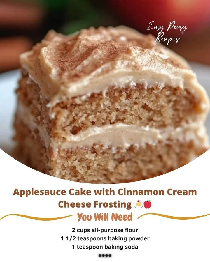 Delicious Applesauce Cake with Cinnamon Cream Cheese Frosting on a plate