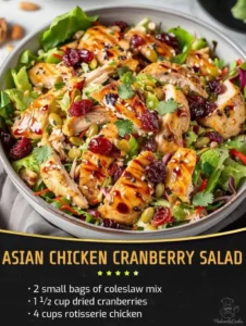 Asian Chicken Cranberry Salad with fresh vegetables and dressing