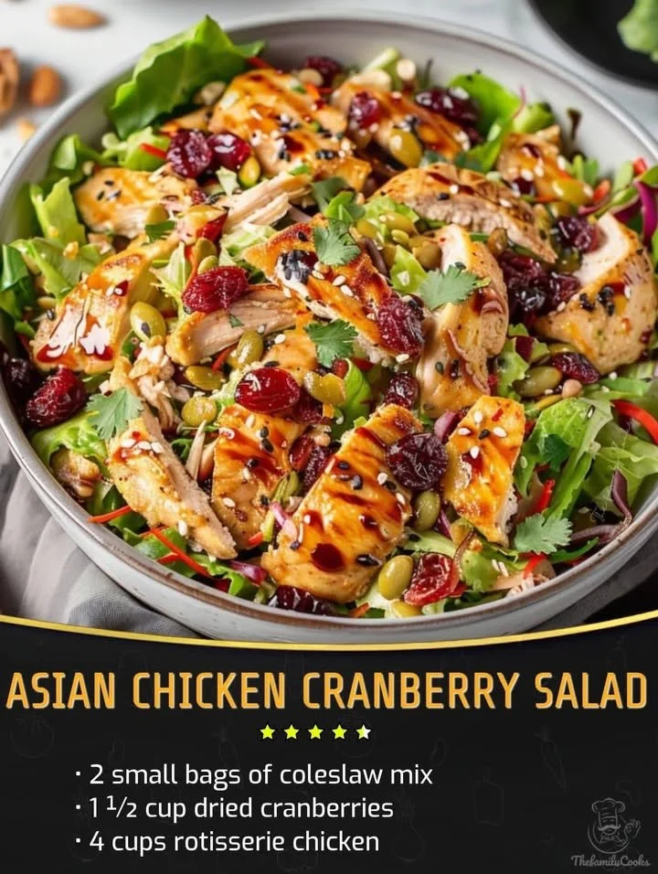 Asian Chicken Cranberry Salad with fresh vegetables and dressing