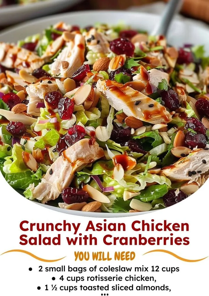Asian Chicken Cranberry Salad with fresh vegetables and cranberries