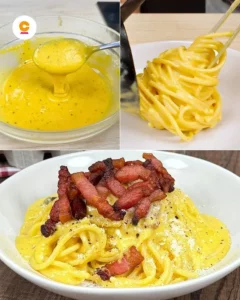 Bowl of authentic Carbonara pasta with creamy sauce and pancetta