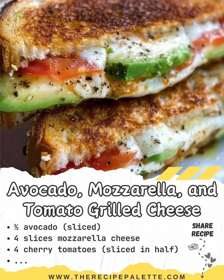 Delicious avocado, mozzarella, and tomato grilled cheese sandwich on a plate