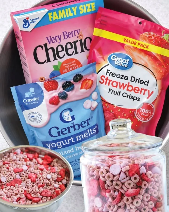 Colorful and nutritious baby trail mix with fruits and nuts in a bowl