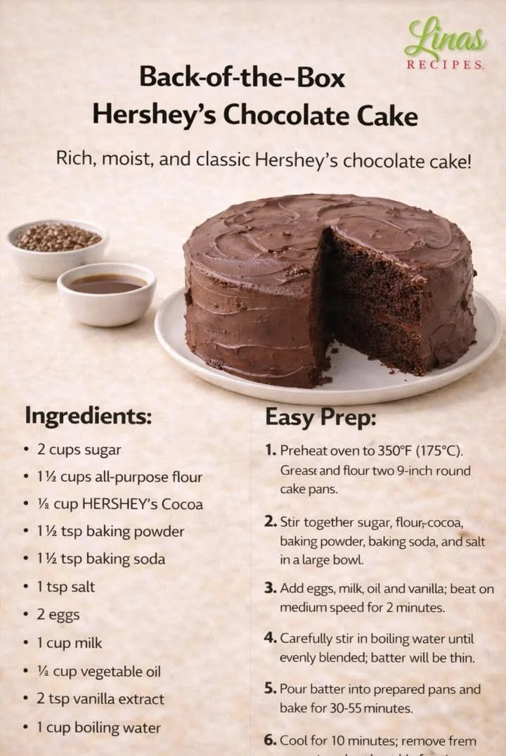 Delicious Hershey's Chocolate Cake sliced on a plate with chocolate frosting.