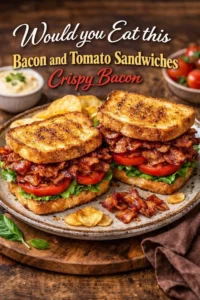 A crispy bacon and juicy tomato sandwich garnished with lettuce on toasted bread