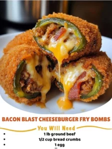 Crispy Bacon Blast Cheeseburger Fry Bombs filled with cheesy goodness