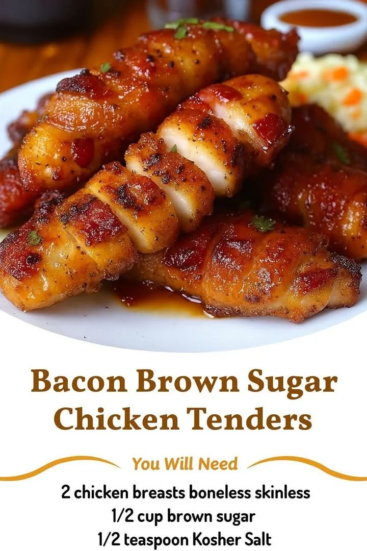 Bacon Brown Sugar Chicken Tenders served with dipping sauce