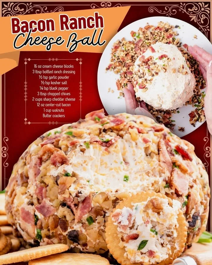 Bacon Cheddar Ranch Cheese Ball served on a platter with crackers
