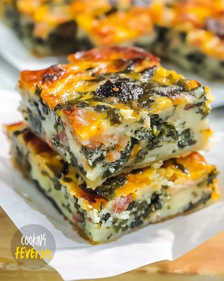 Bacon Cheddar Spinach Squares with savory filling and crispy texture
