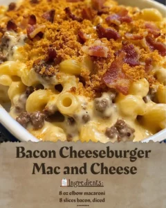 Delicious Bacon Cheeseburger Mac and Cheese topped with crispy bacon bits