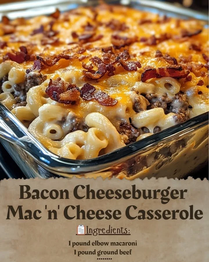 Delicious Bacon Cheeseburger Casserole with macaroni and cheese