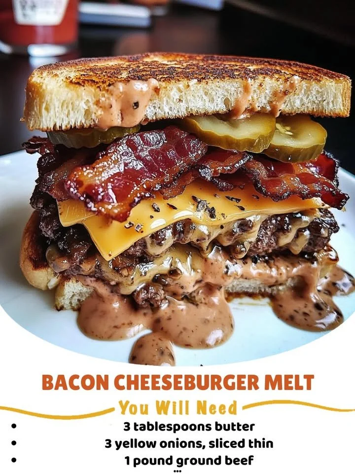 Delicious Bacon Cheeseburger Melt with crispy bacon and melted cheese