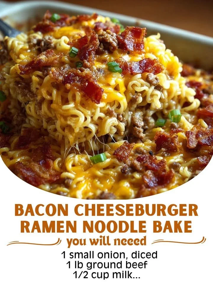 Bacon Cheeseburger Ramen Noodle Bake