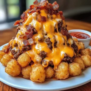 Bacon Cheeseburger Tater Tot Cones served with toppings on a wooden platter.