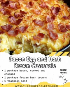 Bacon egg and hash brown casserole baked for a hearty breakfast meal