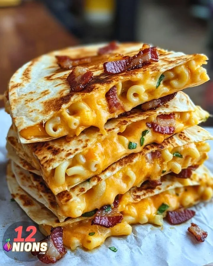 Delicious Bacon Mac n Cheese Quesadilla served on a plate