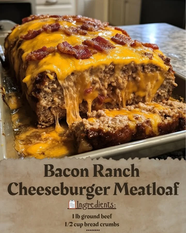 Delicious Bacon Ranch Cheeseburger Meatloaf served on a plate