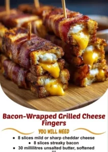 Bacon-wrapped grilled cheese fingers served on a plate