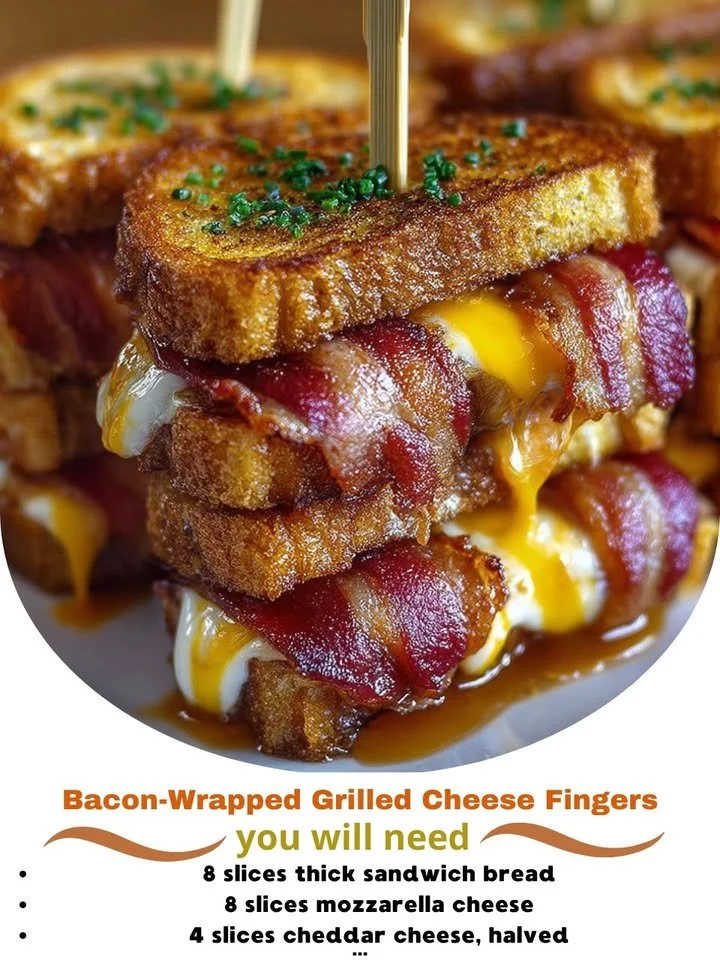 Bacon-Wrapped Grilled Cheese Fingers served on a plate