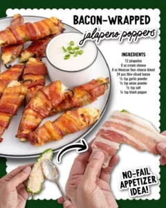 Bacon wrapped jalapeño poppers served on a platter as a tasty appetizer