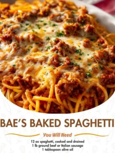 Delicious Bae's Baked Spaghetti freshly served in a bowl