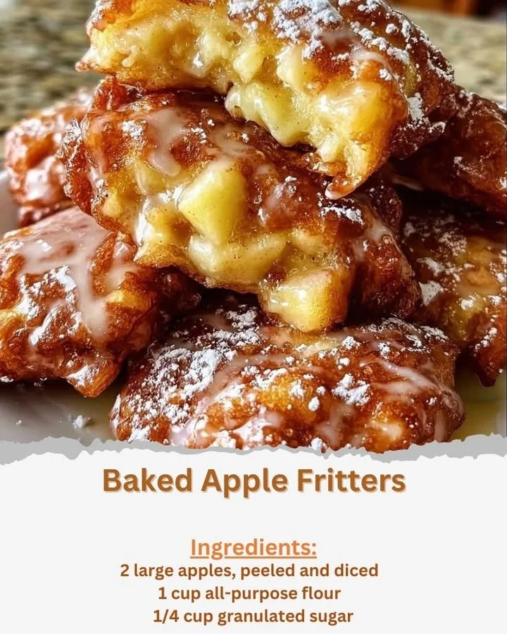 Plate of freshly baked apple fritters with cinnamon glaze