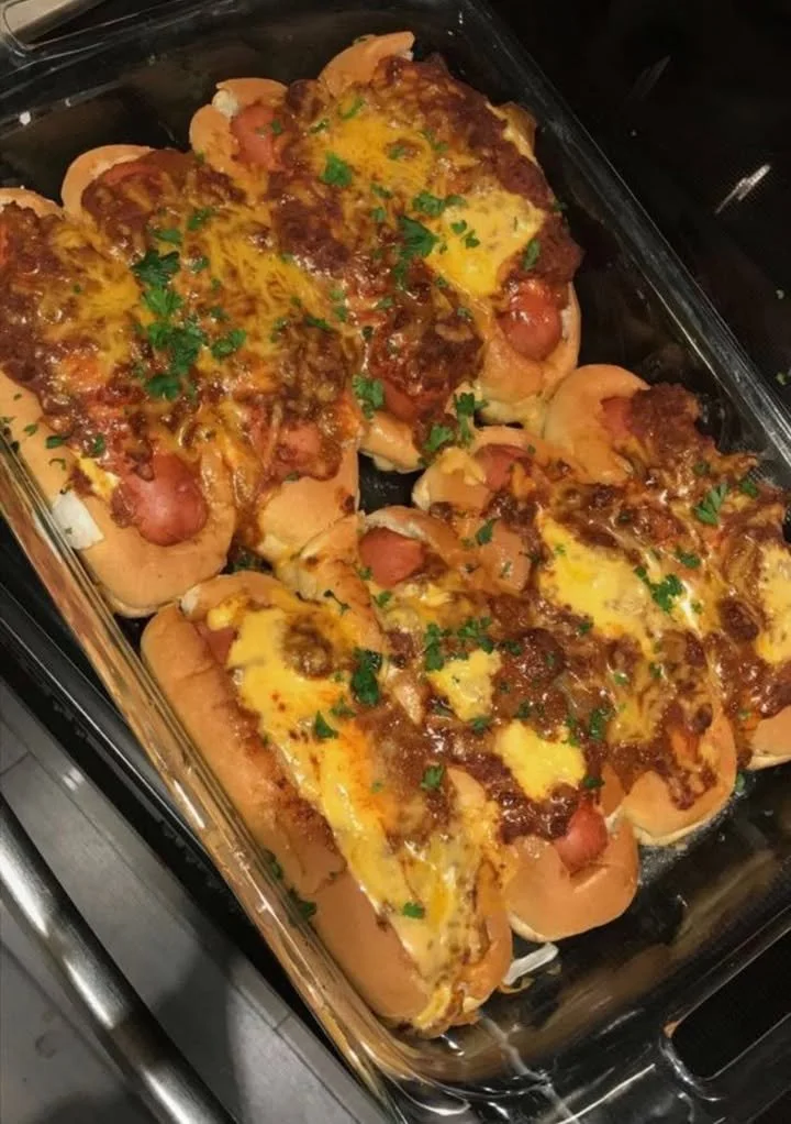 Baked Chili Cheese Hot Dogs