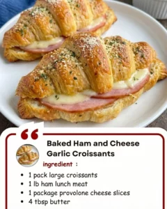 Baked ham and cheese garlic croissants ready to serve