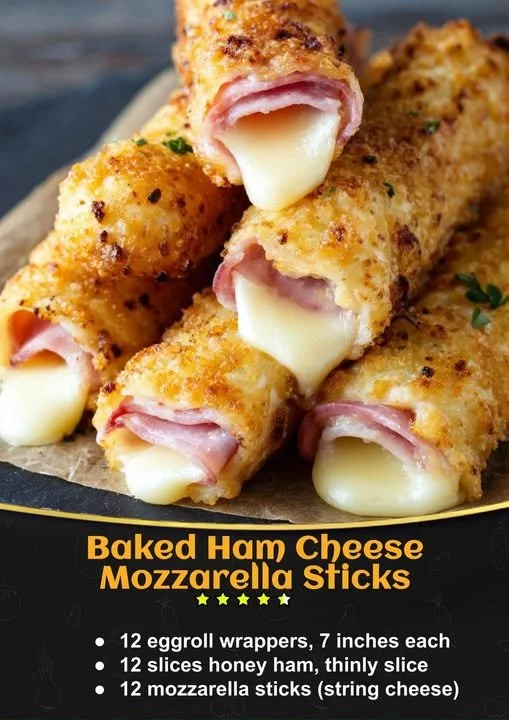 Delicious baked ham cheese mozzarella sticks ready to be served
