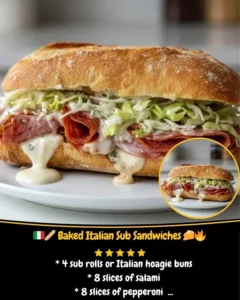 Baked Italian Sub Sandwiches with meats, cheese, and fresh ingredients