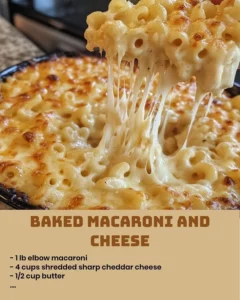 Delicious baked macaroni and cheese in a golden crust