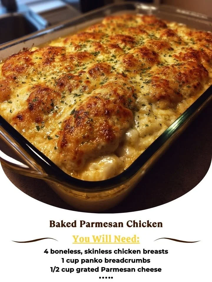 Baked Parmesan Chicken garnished with herbs and served on a plate