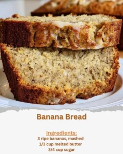 Delicious slice of banana bread on a wooden table with bananas in the background