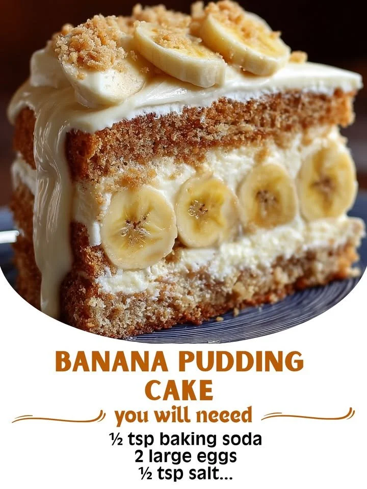 Delicious banana pudding cake with creamy layers and fresh banana slices